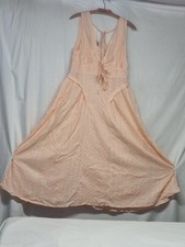 ASOS Peach Ties Front/Back Lined Sleeveless V Neck 100% Cotton Dress Size 12