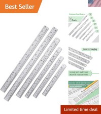 Versatile 6-Piece Ruler Set - 6 to 16 Inch Stainless Steel with Etched Markings