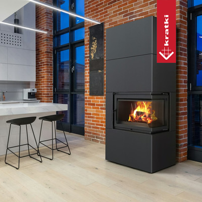 Kaminofen Kratki Simple 8 kW schwarz Rechte Seiten Scheibe rechts Eck Kamin