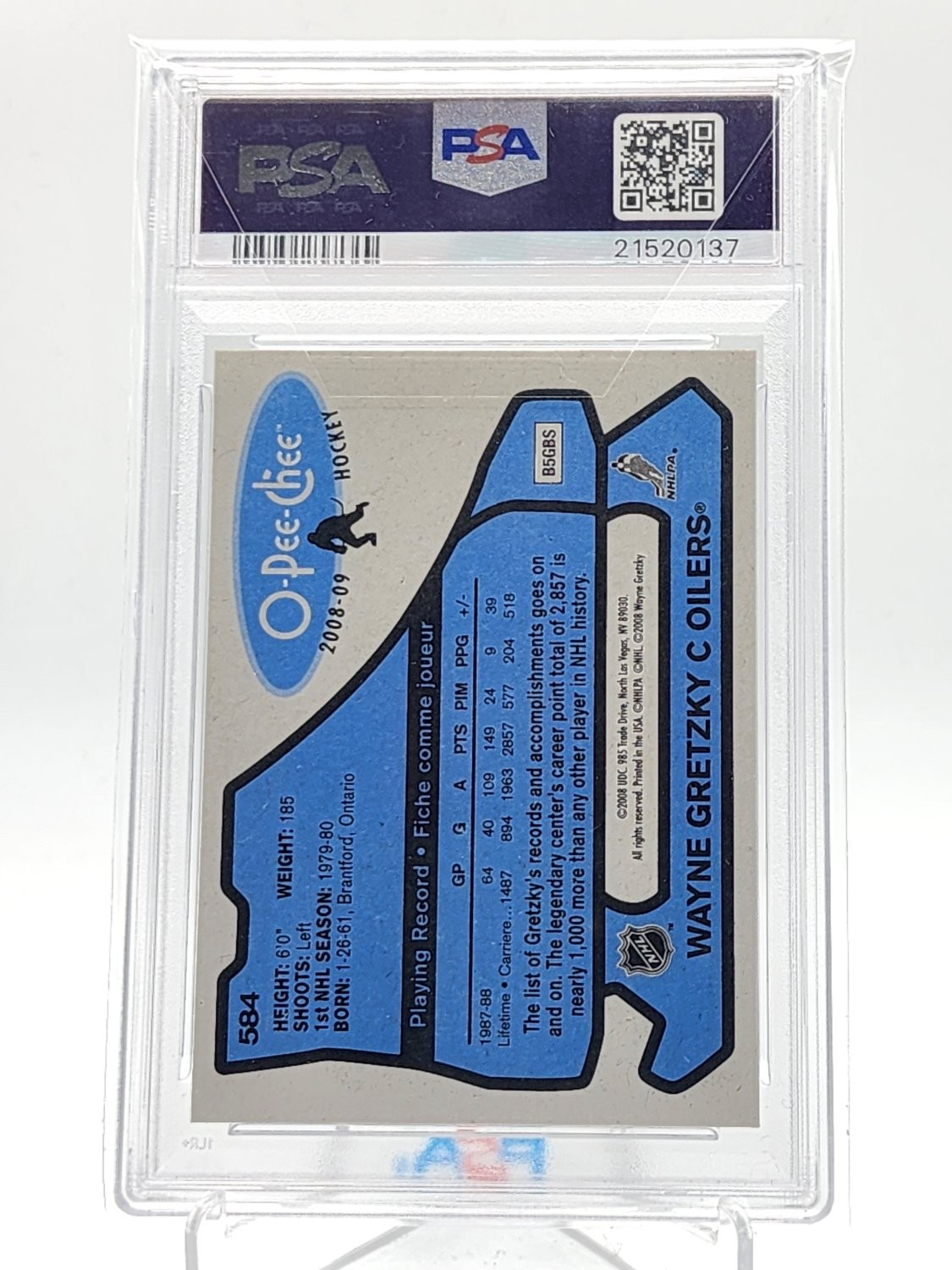WAYNE GRETZKY 2008-09 O-PEE-CHEE 1979-80 RETRO HOCKEY #584 OILERS PSA 10 Q5902 view 2