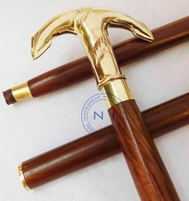 Handmade Brass Designer Anchor Head Handle Brown Wooden Walking Cane Stick Gift