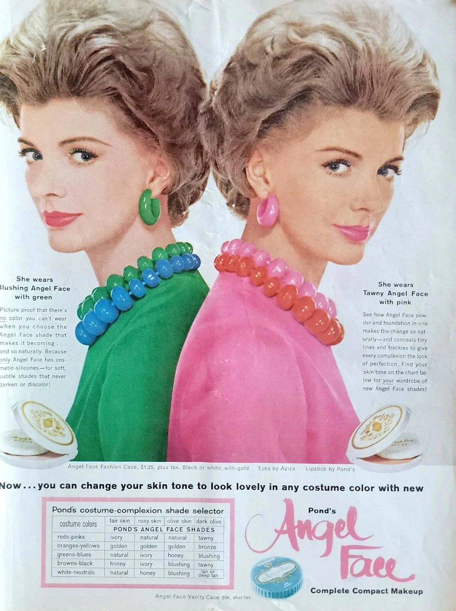 Angel Face Compact Makeup VINTAGE 1961 Magazine Ad Twins High Fashion