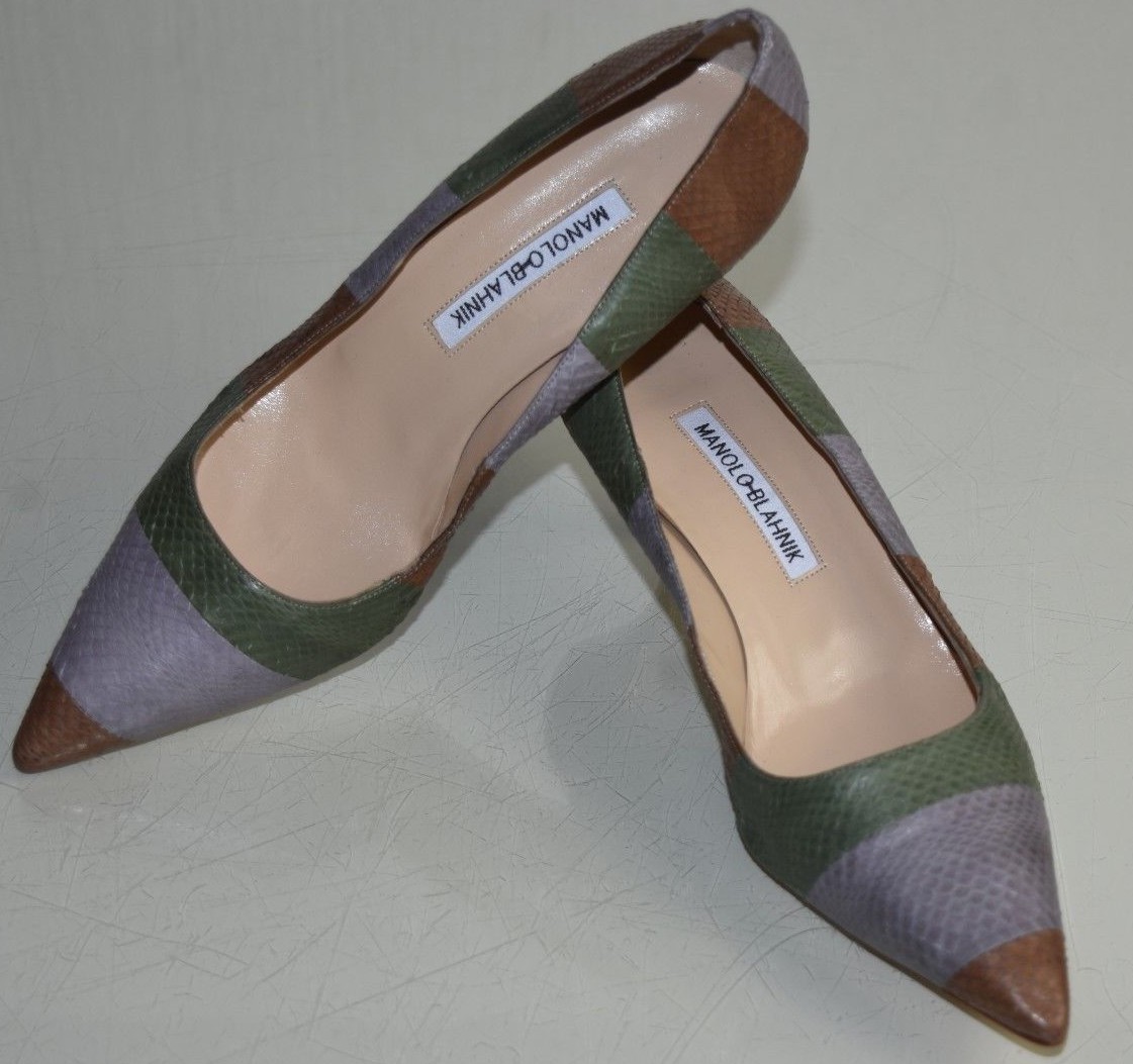 Escarpins Manolo Blahnik BB 50 Python - Taille 37, Neufs Sans Boîte, Couleur Vert/marron/violet