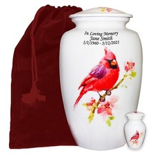 Cardinal Human Cremation Urn with Personalization, Keepsake and Velvet Bags