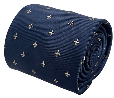 Frederick Thomas Designer Krawatte marine dunkelblau Krawatte mit goldenem Fleur de Lys (Lis)