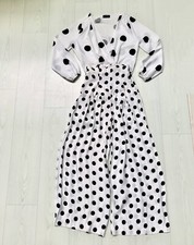 Completo Set Zara Donna Taglia XS S a Pois Top E Pantaloni bianco Nero Perfetti