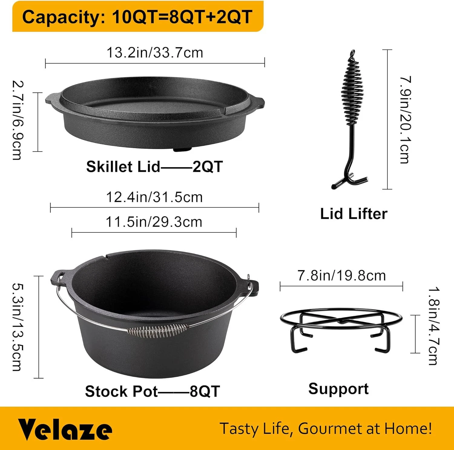 10QT Camping Dutch Oven, Pre-Seasoned Cast Iron Camp Dutch Oven Pot with Lid,...