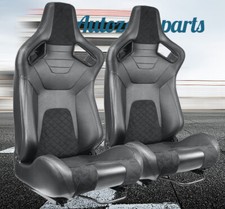 Pair Universal Car Racing Seats Pvc Leather With 2 Sliders Sport Seats Black