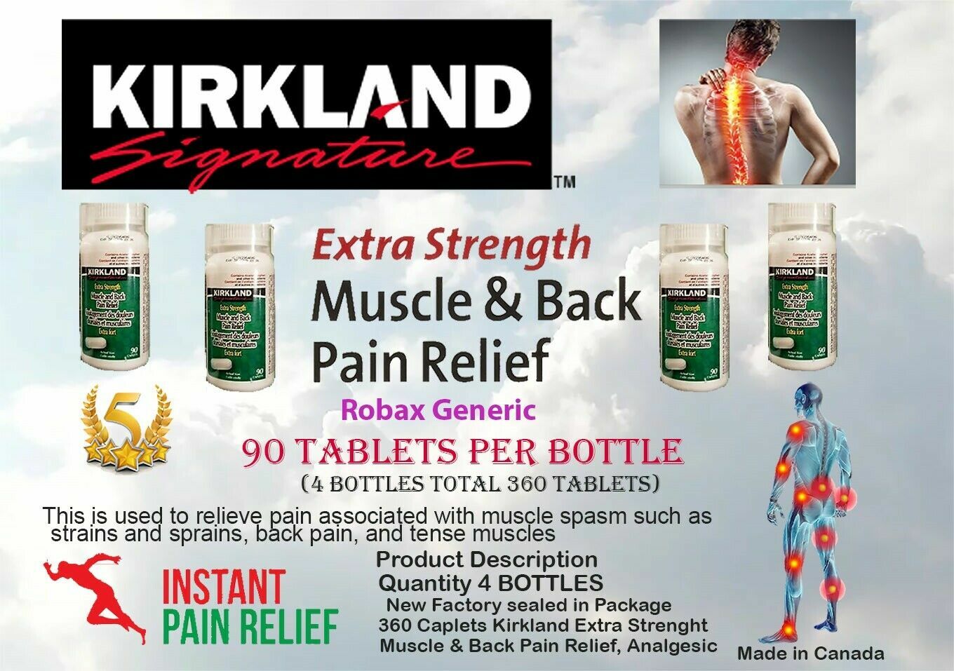 Image 41 - 4 Packs Kirkland Muscles and Back(Extra Strength) (360 Caplets)exp2022