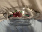 Vintage Anchor Hocking Handled  Casserole Dish Clear W/ Apple Plaid Design 1.5qt
