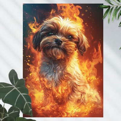 Shih Tzu in Flammen Poster Schöne Wanddeko Dekoration
