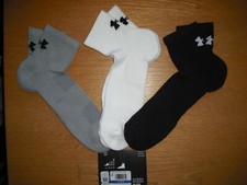Mens NWT UNDER ARMOUR 3.5" Quarter Ankle Socks 3prs Black White Gray XL 13-16 