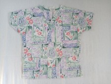 Fundamentals scrub top Womens small shirt Green floral Short Sleeve White Swan