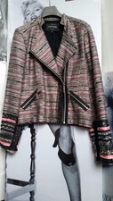 Women Biker River Island Jacket/coats Pink/black/gold Lurex Embellished M Uk14