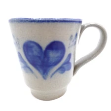 Rowe Pottery Heart Stackable Mug Salt Glazed Hand Painted Stoneware Modern Mark