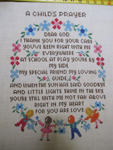 1979 A Child's Prayer Cross Stitch Sampler Finished Neddle work nursery 17.5x22" - Picture 8 of 15