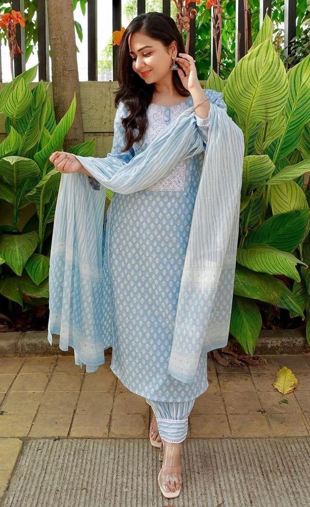 Light sky blue net embroidery trendy salwar suit - Monjolika - 4278424