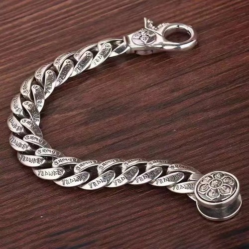 Solid 925 Sterling Silver Chain Men Mantra Cuban Curb Link Bracelet 81g/7.8inch - Picture 1 of 9