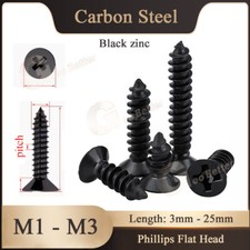 Small Mini Phillips Flat Countersunk Head Tapping Screws Black M1-M3 Sheet Metal