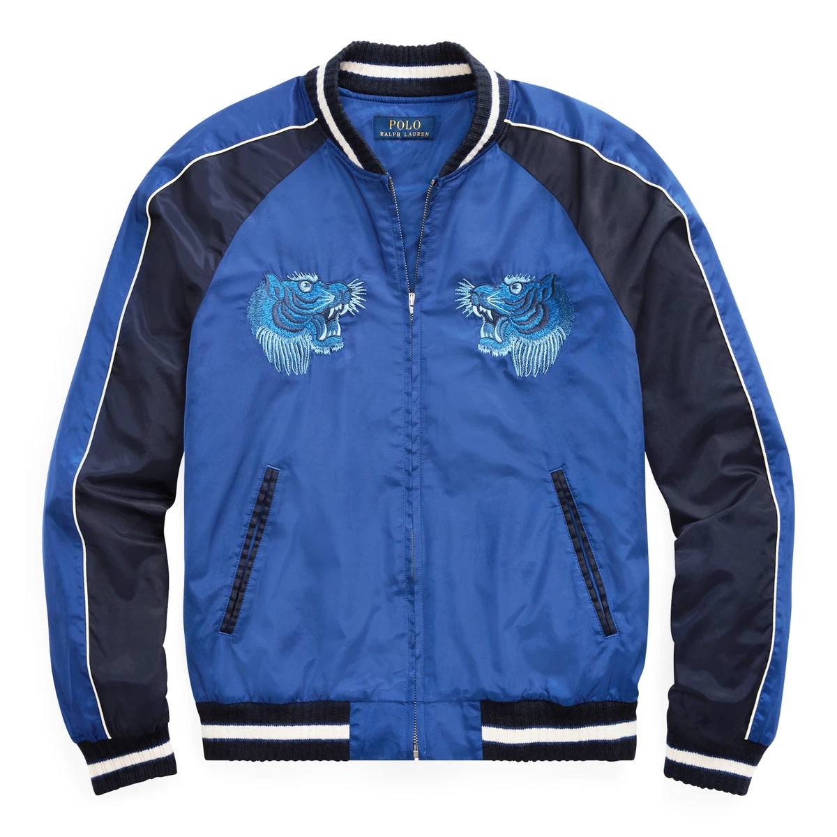 Valentino Dragon-embroidered Satin Baseball Jacket in Blue for Men