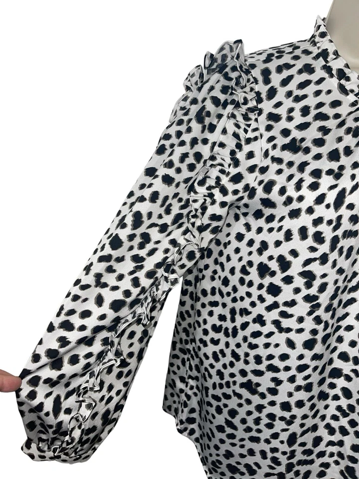 J экипажа женщин маленький оборкой рукав Топ в леопард атласная замочная скважина назад - Изображение 4 из 4