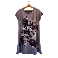 Elle Mini Dress Women's Size Small Gray Floral Beaded Back Zip Short Sleeve