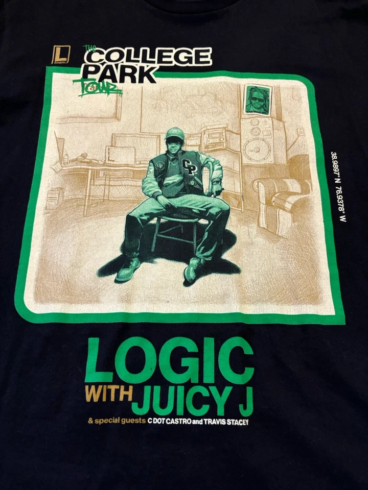 Camiseta gráfica Logic with Juicy J The College Park Tour para hombre talla grande banda rap Foto 2 de 4
