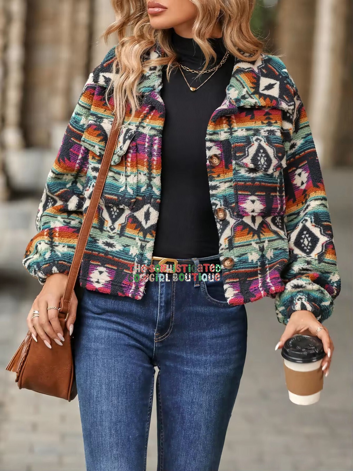 THE BONNIE AZTEC PRINT TEDDY JACKET NEW IN PACKAGE BUTTON UP THE FRONT ...