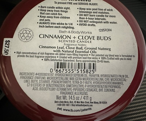 Bath & Body Works Cinnamon + Clove Buds 3 Wick Candle Iridescent glass lid New - Picture 5 of 6