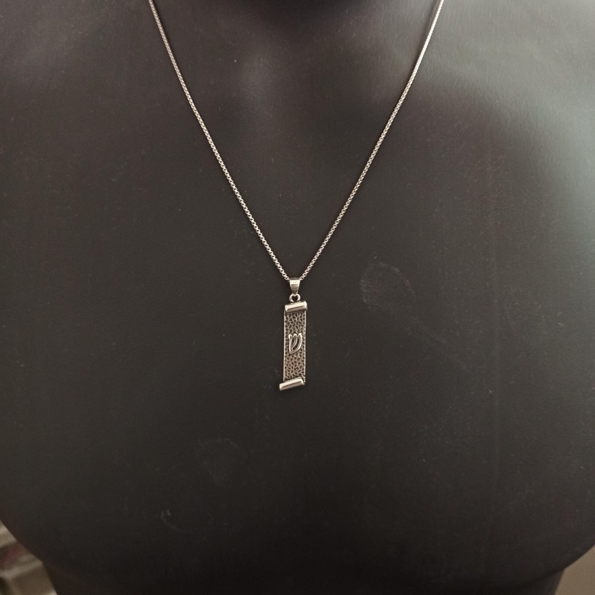 Men Shin Necklace Hebrew Women Shema Scroll Silver 925 ש Gift
