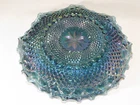 Indiana Blue Carnival Glass Bowl Iridescent Ruffled 10" Star Points READ Descrip