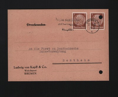 BREMEN, Postkarte 1935, Ludwig von Kapff & Co. Wein-Import