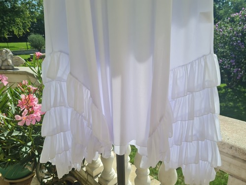 MAGNA Kleid Tunika 56 58 NEU weiß Chiffon-Volants Stretch A-Form LAGENLOOK - Bild 3 von 3