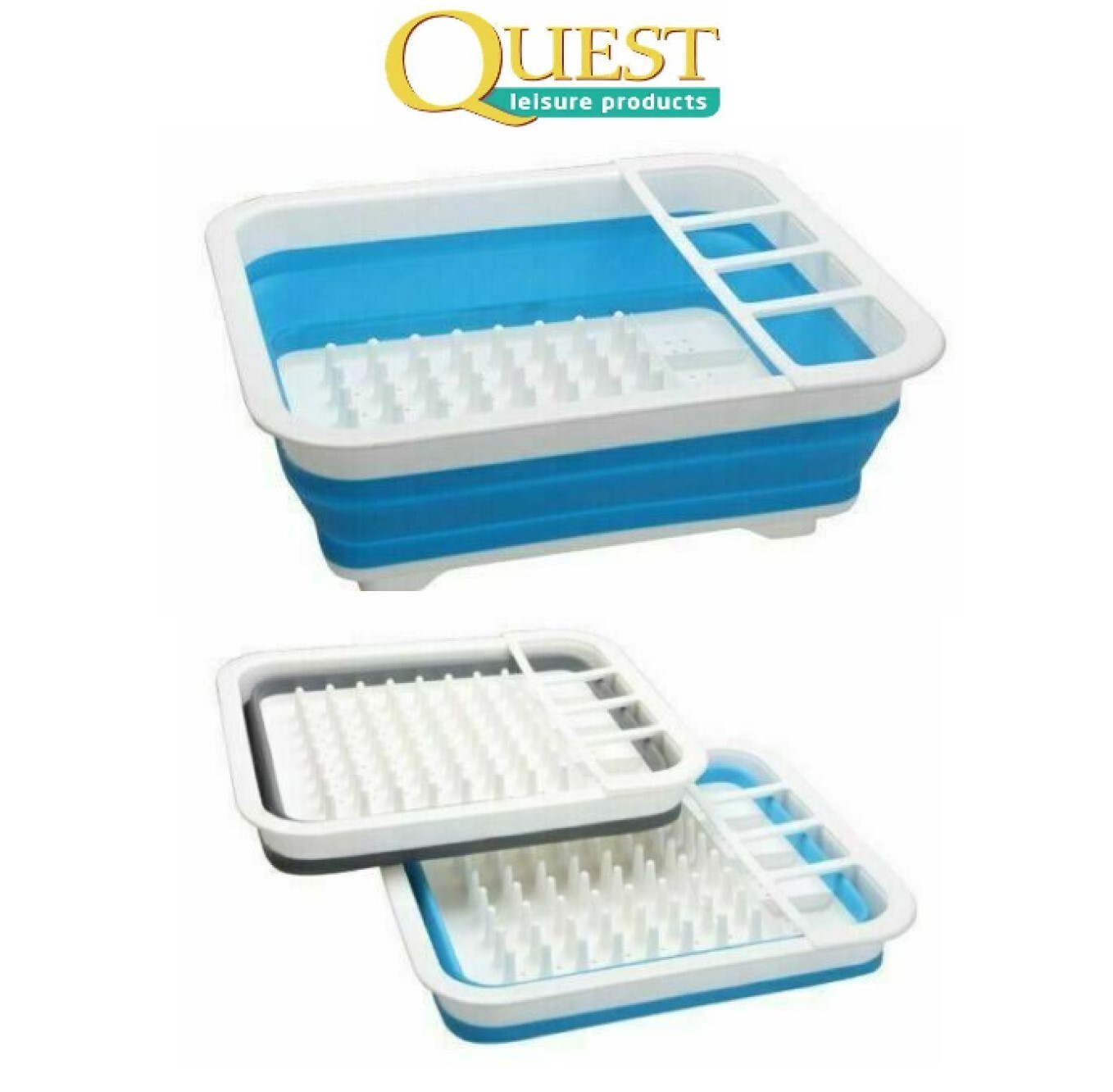 Quest Collapsible Wares Dish Rack And Drainer Blue White Caravan Camping K0201-B