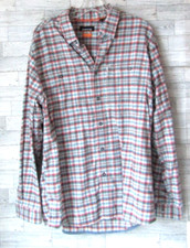 ORVIS Men's Flannel Shirt Active Fit Blue Grey Plaid Long Sleeve L Zip Pocket