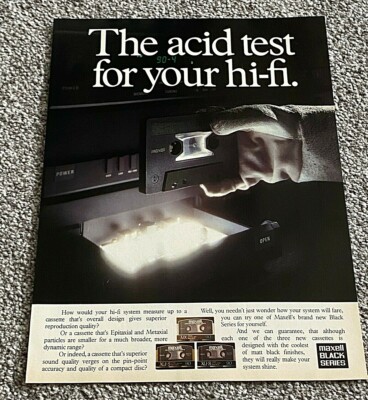  Vintage 1986 Magazin Werbung Bild Maxell schwarze Serie Bandkassette UK Anzeige