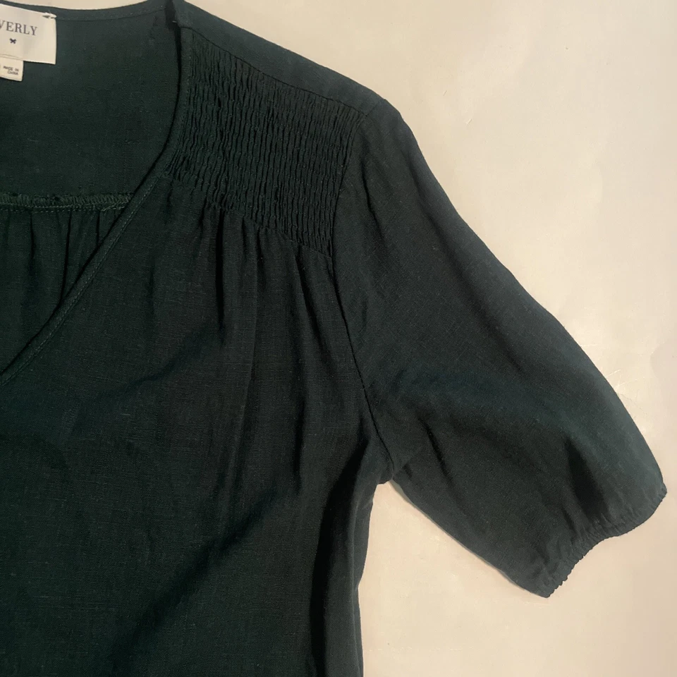 Blusa Everly Lino Everly Verde Esmeralda Blusa Top Mediana Lino Apertura en V Foto 4 de 4