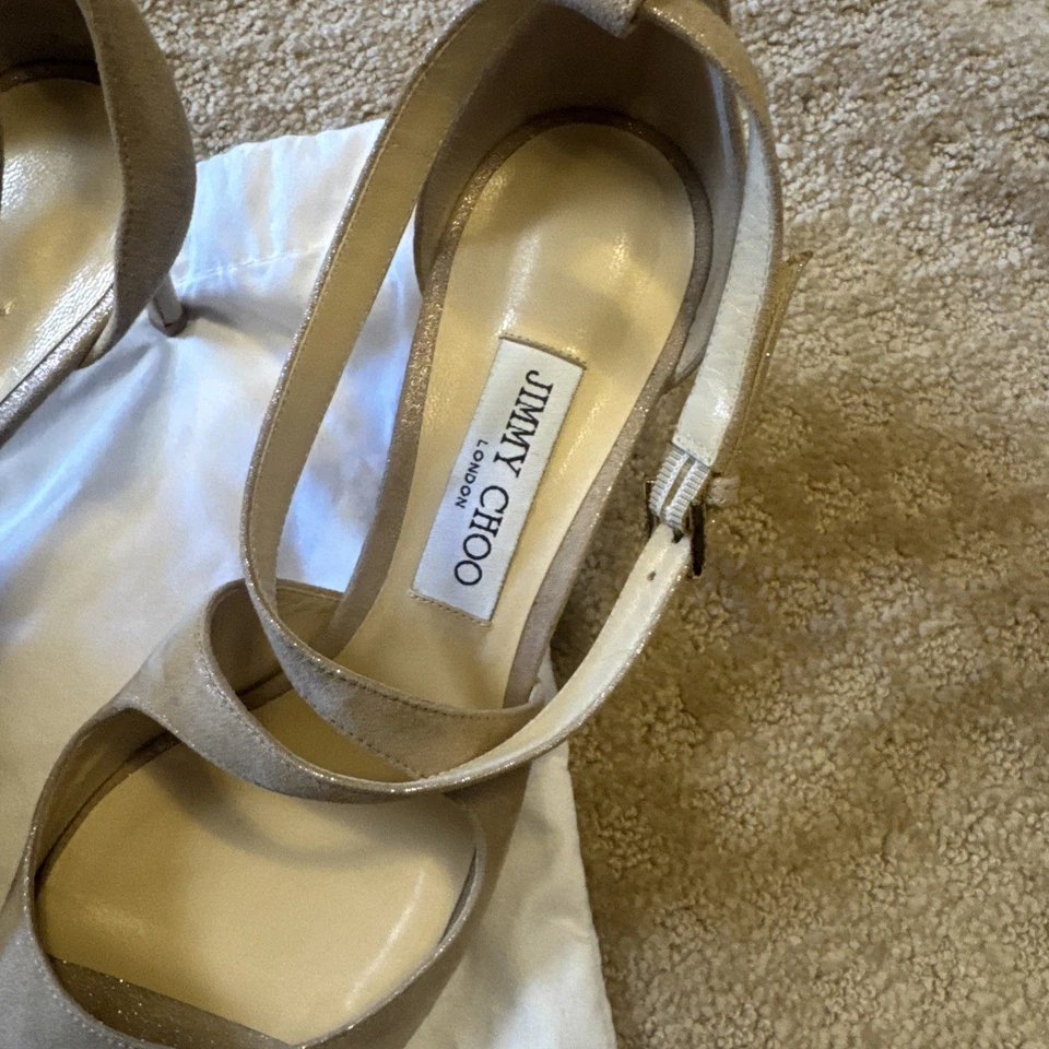 Новый JIMMY CHOO EMILY «65» мм металлический замши песок золото сандалии 40 никогда не носили/сумка - Изображение 3 из 4