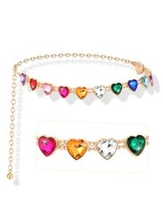 Girls Belt Rhinestone,kid Heart Chain for waist from 21"-30" Gold- Multicolored