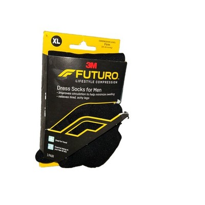 1 Pair 3M FUTURO Dress Socks for Men Firm 20-30mmHg (Black) X-Large Compression