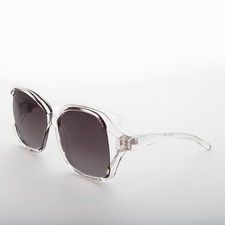 Oversized Square Clear Frame Vintage Sunglasses Gray Lens - Ibiza