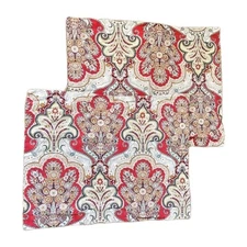 2 Pottery Barn Jordana Paisley Euro Pillow Shams Red Cotton Percale 26x20 Inch