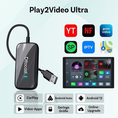 OTTOCAST Play2Video Ultra AI Box Netflix 5 APP Wireless CarPlay Android Auto