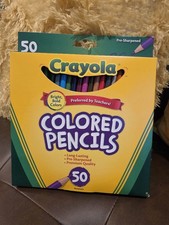 Crayola Colored Pencils, Assorted, Set of 50, Pre-sharpened, 1 box slightly torn