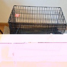 Black Steel Folding Wire Dog Crate Cage 30 in for Medium Dogs w/ Plastic Tray
