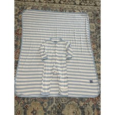 KicKee Pants Coverall Swaddle Set Boys 6-9M Blue White Striped Bamboo