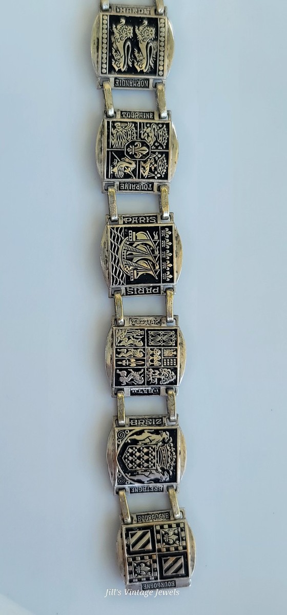 RARE vintage 1950s Pannel Bracelet signed hand-crafted  tourist design France.