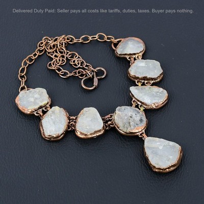 Rainbow Moonstone Rough Gemstone Copper New Electroformed Chain Necklace Jewelry