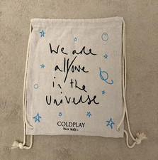 Coldplay Merch Natural Canvas Drawstring Bag "We are all one in the Universe" 