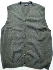 LANDS END Men's CARDIGAN V-Neck 100 Cashmere XL Green Sweater VEST